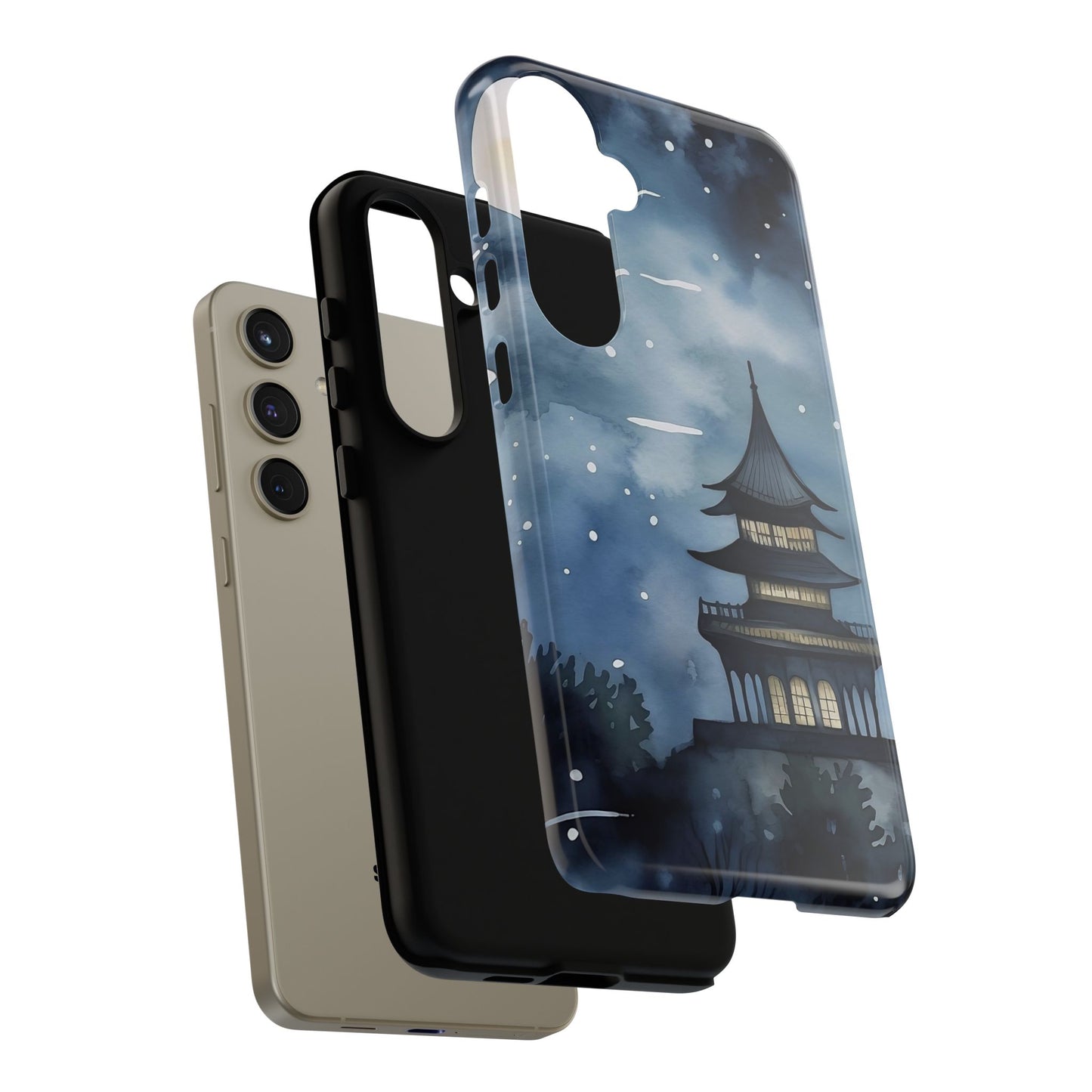 Winter Themed Phone Case, Night Sky Cell Phone Cover, Cozy Snowy Scene, Gift for Nature Lovers, Customizable Case