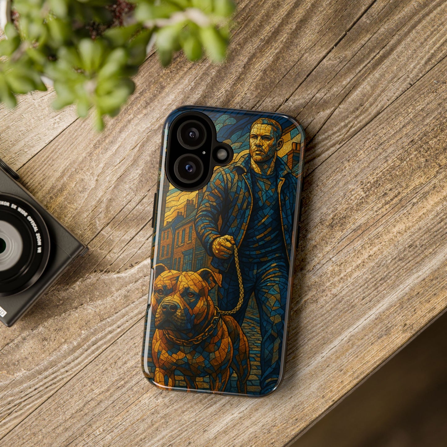 Bold Art Phone Case - Tough Cases for Dog Lovers, Unique Gift for Pet Owners, Phone Accessories for Him, Vibrant Dog Design, Stylish [...]Urban Mosaic Pitbull iPhone Case