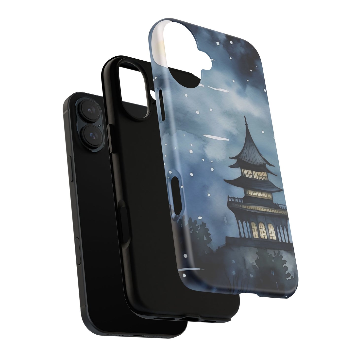 Winter Themed Phone Case, Night Sky Cell Phone Cover, Cozy Snowy Scene, Gift for Nature Lovers, Customizable Case