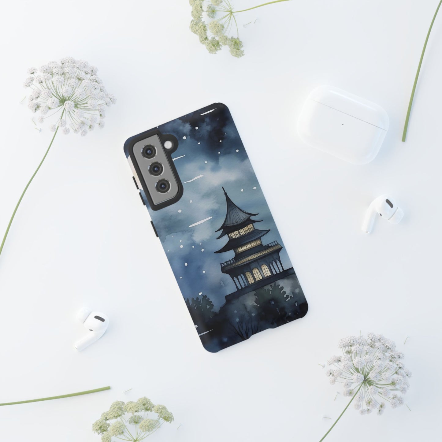Winter Themed Phone Case, Night Sky Cell Phone Cover, Cozy Snowy Scene, Gift for Nature Lovers, Customizable Case