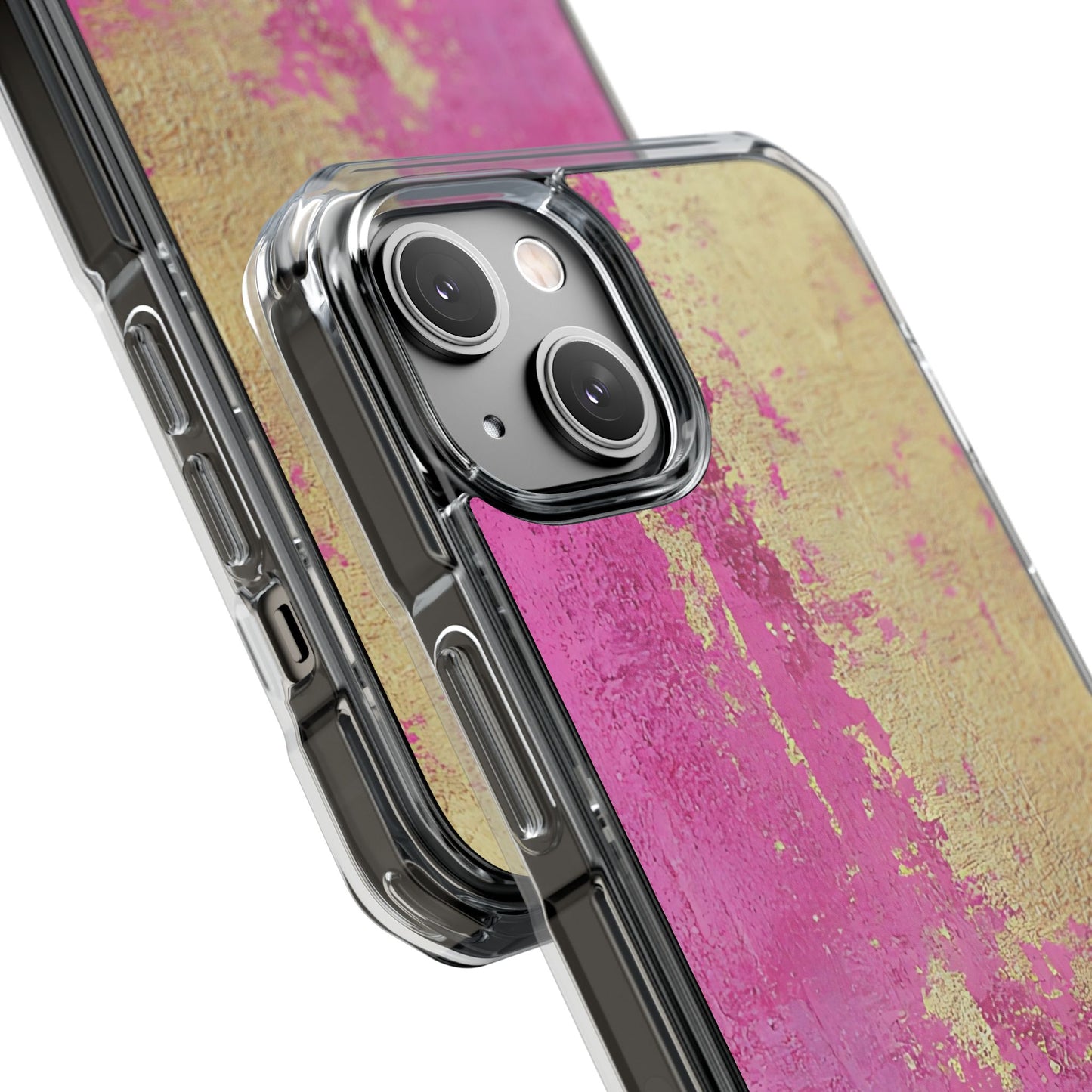 Stylish Magnetic Phone Case, Pink and Gold Phone Cover, Clear Impact Case for iPhone, Trendy Phone Accessories, Unique Gift Idea