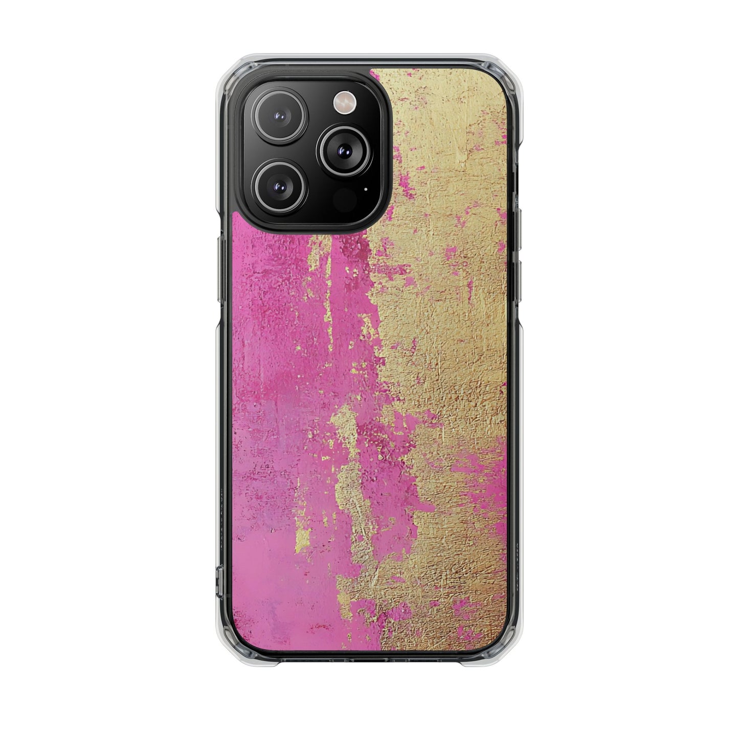 Stylish Magnetic Phone Case, Pink and Gold Phone Cover, Clear Impact Case for iPhone, Trendy Phone Accessories, Unique Gift Idea