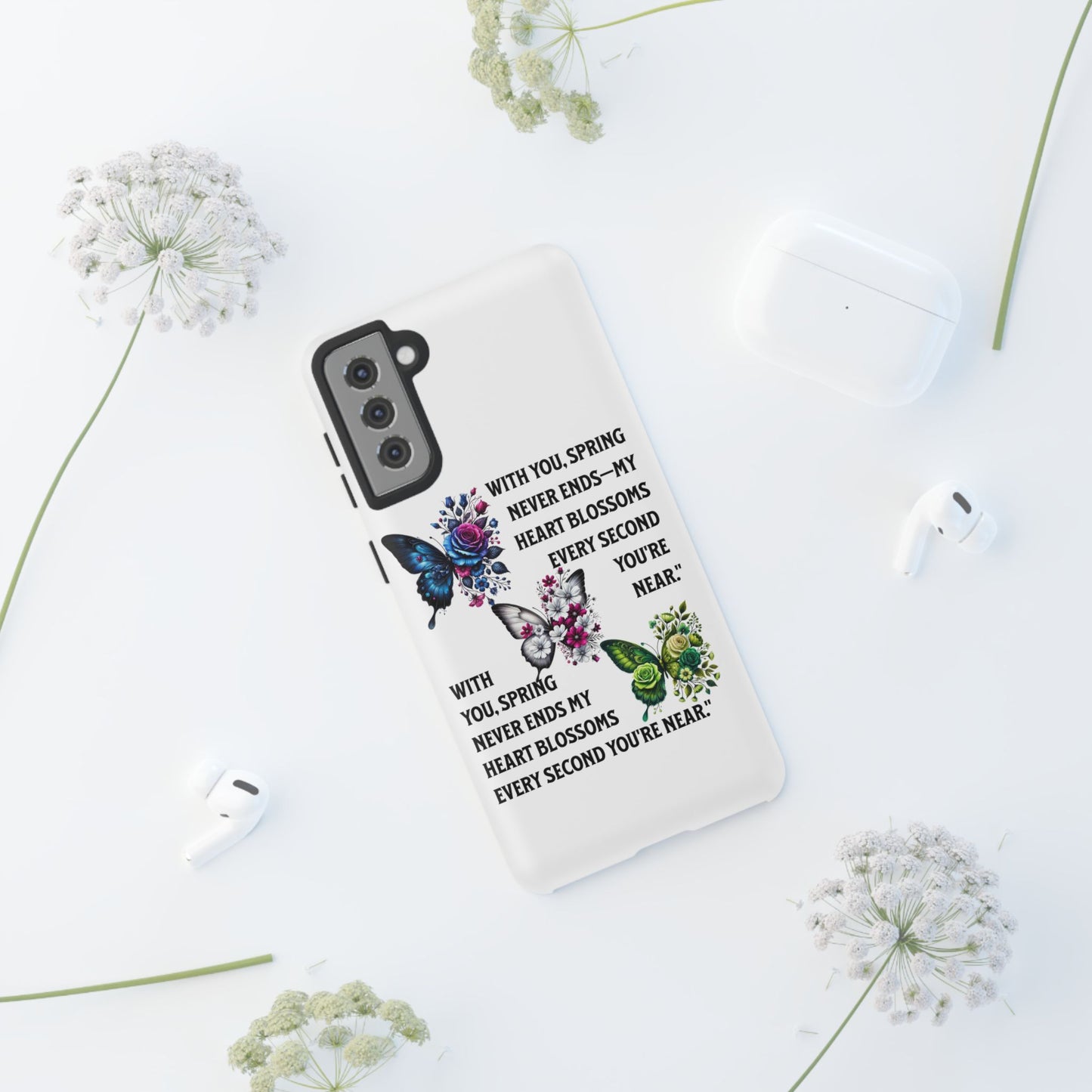 Floral Phone Case for Spring Lovers, Tough Cases, Inspirational Gift, Mother's Day Present, Floral Art Case, Butterfly Decor