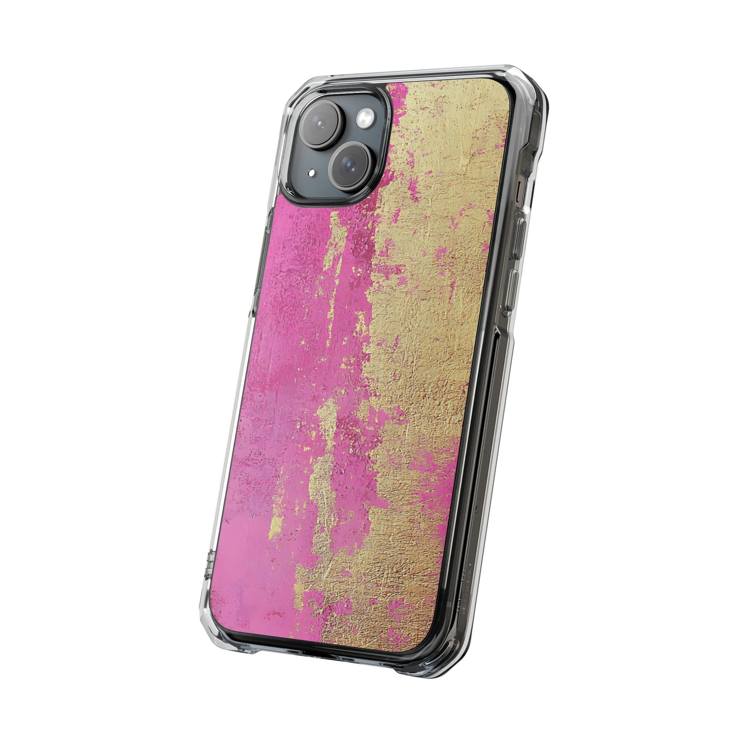 Stylish Magnetic Phone Case, Pink and Gold Phone Cover, Clear Impact Case for iPhone, Trendy Phone Accessories, Unique Gift Idea