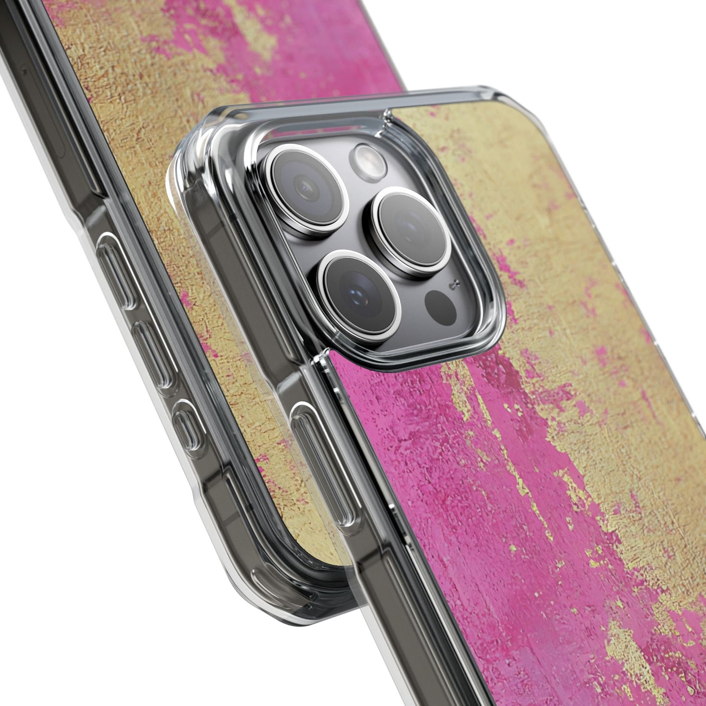 Stylish Magnetic Phone Case, Pink and Gold Phone Cover, Clear Impact Case for iPhone, Trendy Phone Accessories, Unique Gift Idea