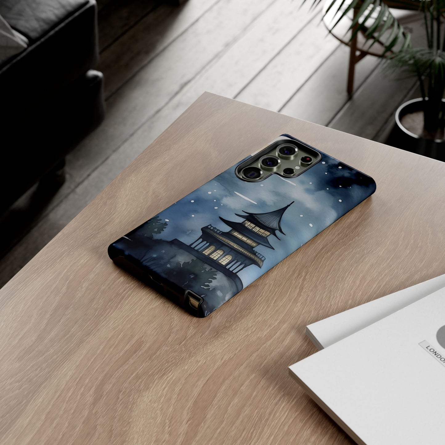 Winter Themed Phone Case, Night Sky Cell Phone Cover, Cozy Snowy Scene, Gift for Nature Lovers, Customizable Case