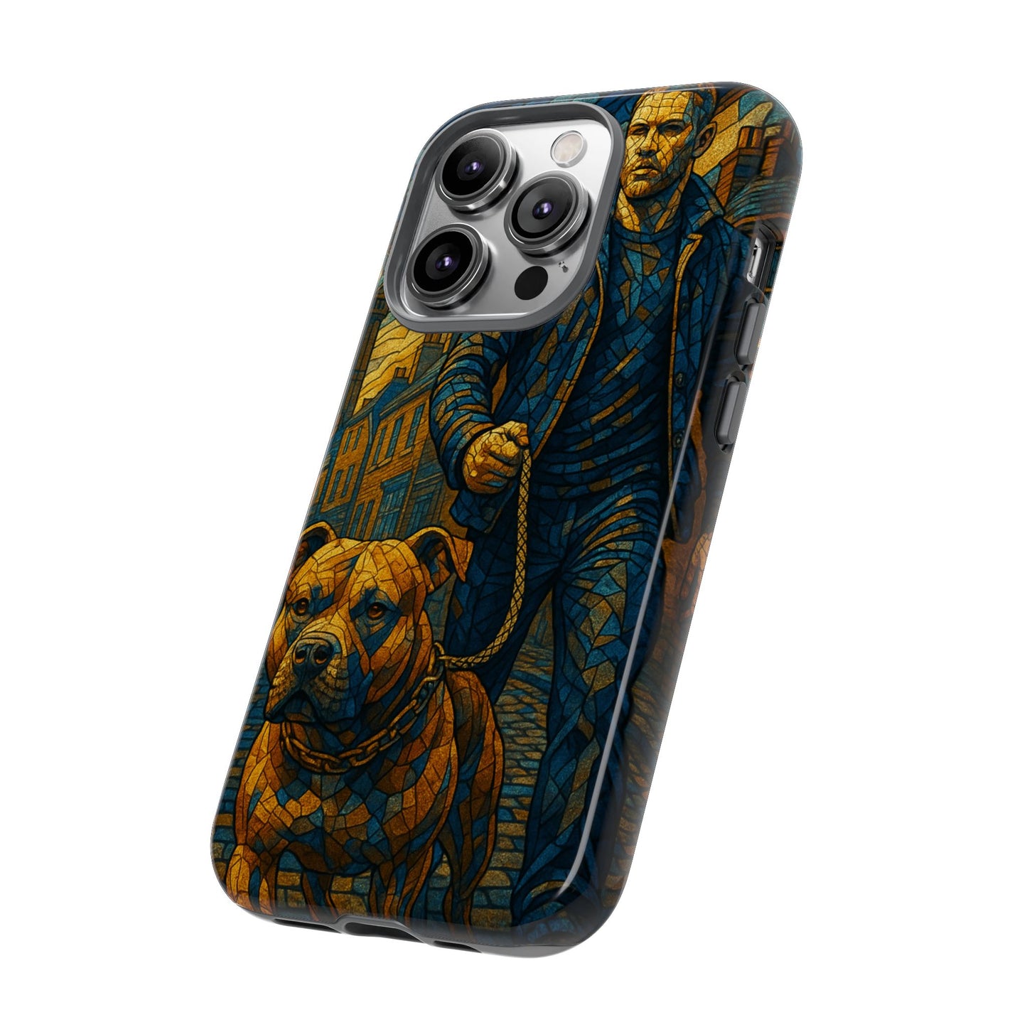 Bold Art Phone Case - Tough Cases for Dog Lovers, Unique Gift for Pet Owners, Phone Accessories for Him, Vibrant Dog Design, Stylish [...]Urban Mosaic Pitbull iPhone Case