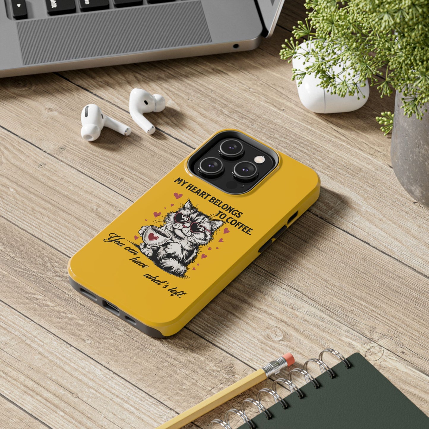 Coffee Lover Cat Phone Case - Cute Tough Phone Cover, Cat Mom Gift, Pet Lover Accessory, Coffee Addict Case, Unique Phone Protector