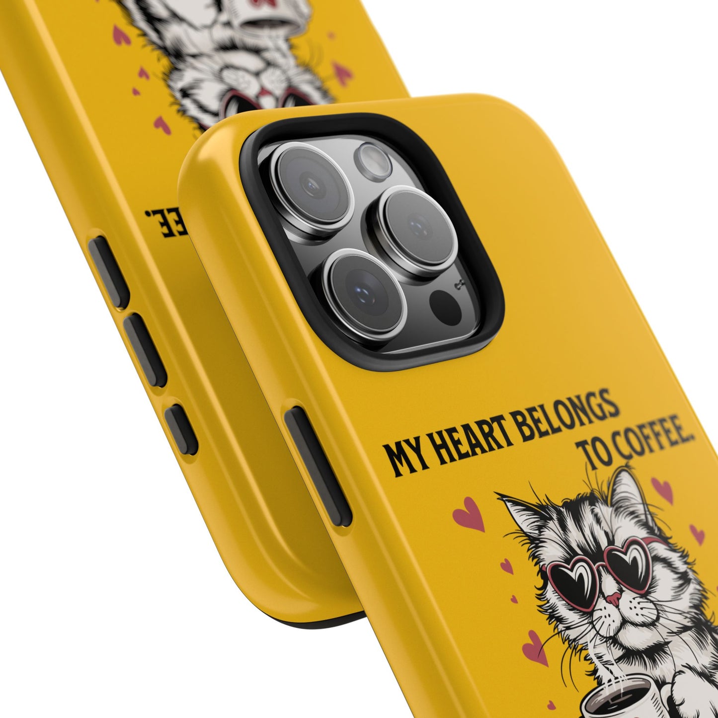 Coffee Lover Cat Phone Case - Cute Tough Phone Cover, Cat Mom Gift, Pet Lover Accessory, Coffee Addict Case, Unique Phone Protector