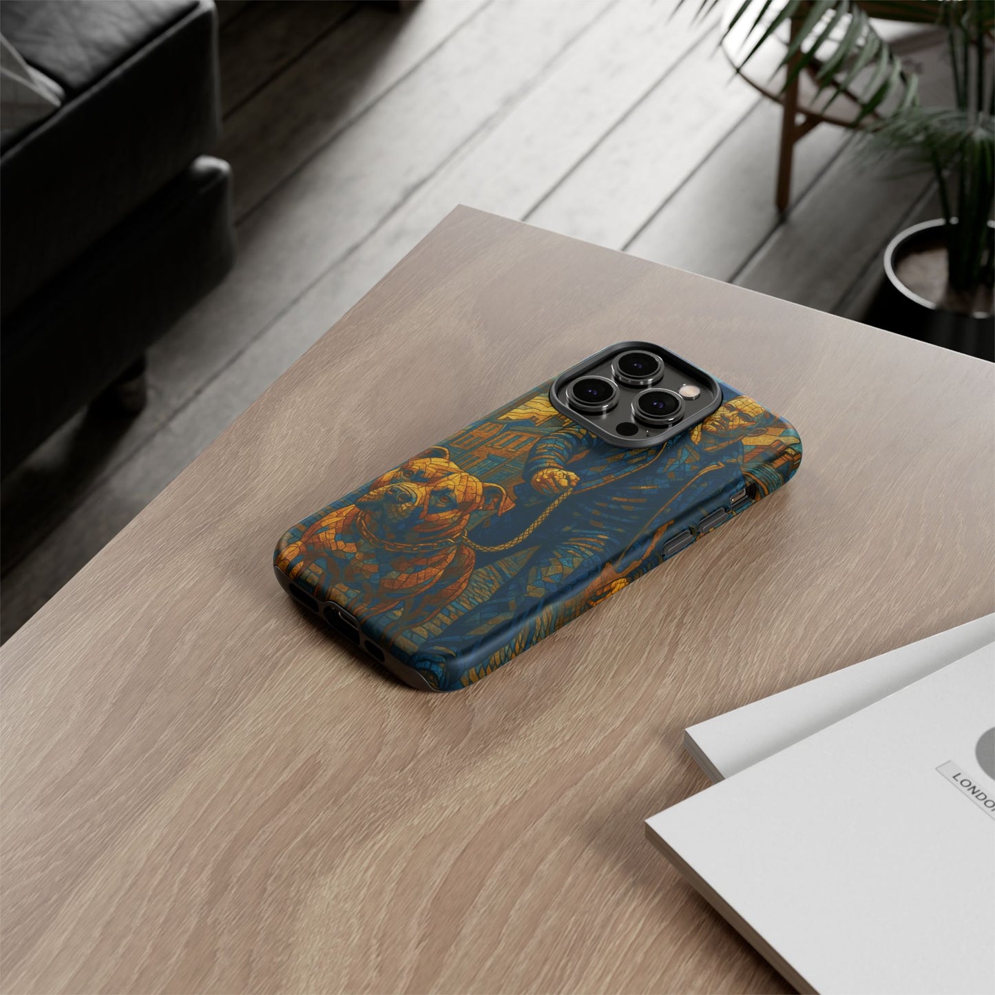 Bold Art Phone Case - Tough Cases for Dog Lovers, Unique Gift for Pet Owners, Phone Accessories for Him, Vibrant Dog Design, Stylish [...]Urban Mosaic Pitbull iPhone Case