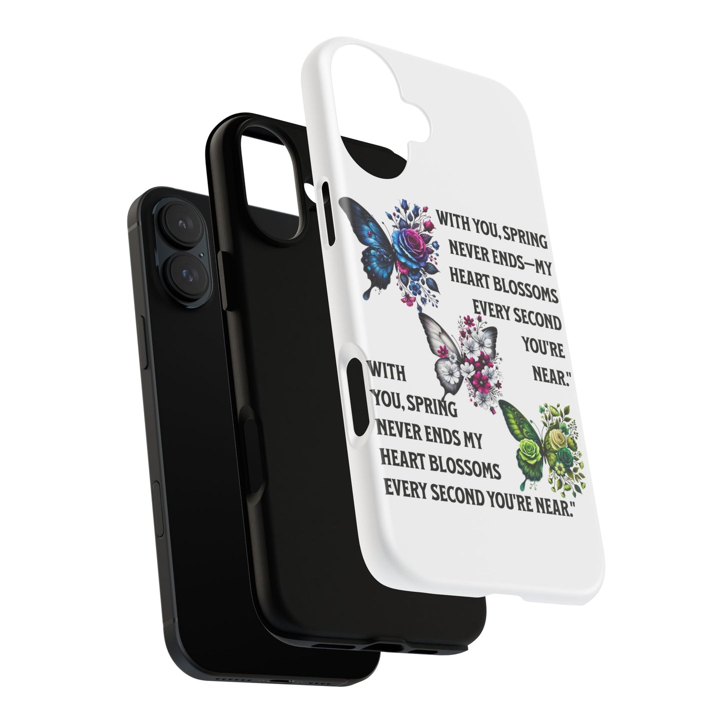 Floral Phone Case for Spring Lovers, Tough Cases, Inspirational Gift, Mother's Day Present, Floral Art Case, Butterfly Decor