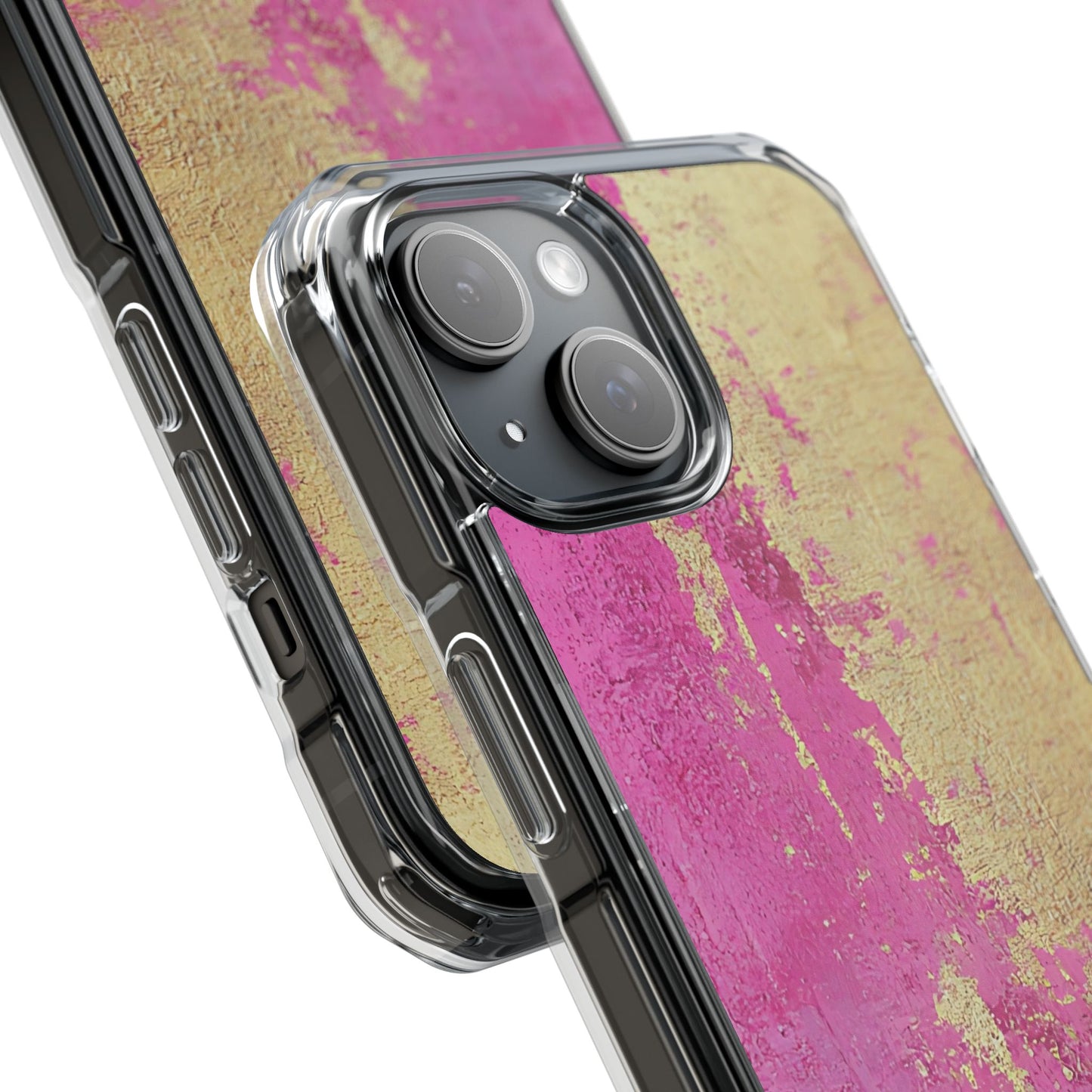 Stylish Magnetic Phone Case, Pink and Gold Phone Cover, Clear Impact Case for iPhone, Trendy Phone Accessories, Unique Gift Idea