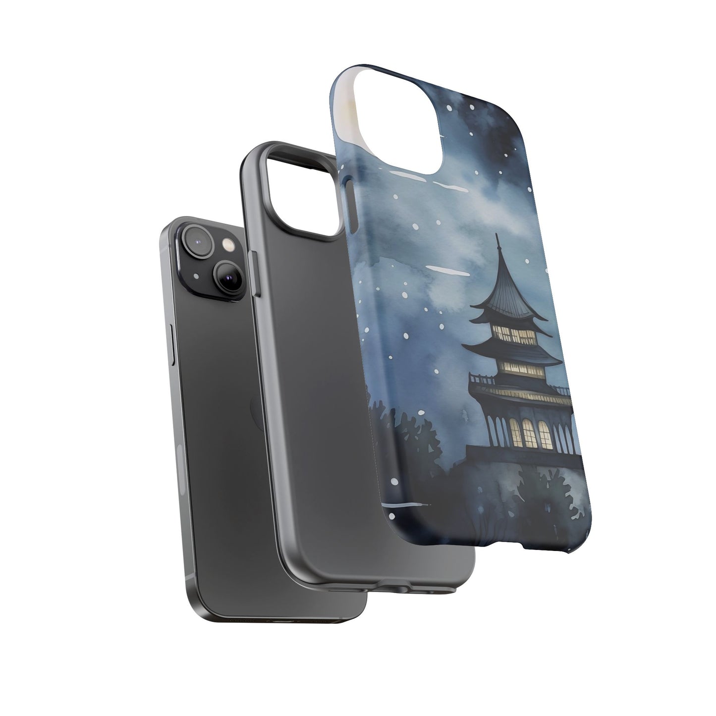 Winter Themed Phone Case, Night Sky Cell Phone Cover, Cozy Snowy Scene, Gift for Nature Lovers, Customizable Case