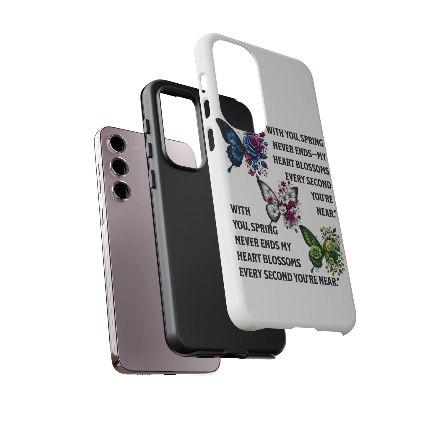 Floral Phone Case for Spring Lovers, Tough Cases, Inspirational Gift, Mother's Day Present, Floral Art Case, Butterfly Decor