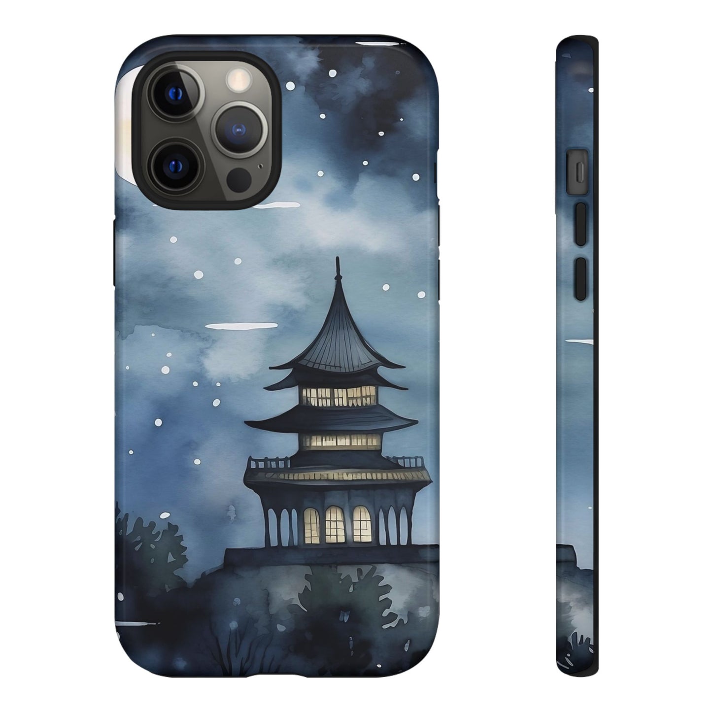 Winter Themed Phone Case, Night Sky Cell Phone Cover, Cozy Snowy Scene, Gift for Nature Lovers, Customizable Case