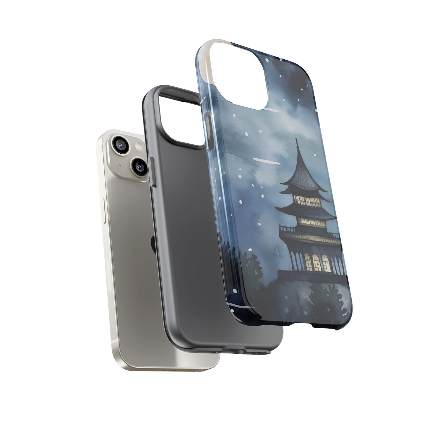 Winter Themed Phone Case, Night Sky Cell Phone Cover, Cozy Snowy Scene, Gift for Nature Lovers, Customizable Case