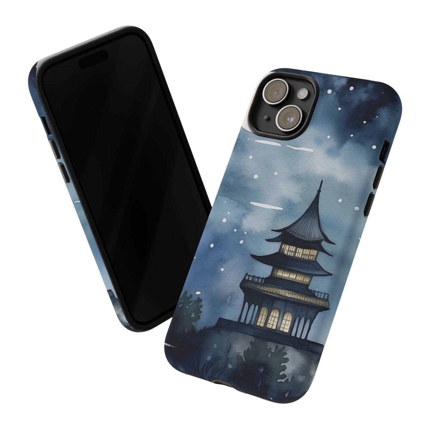 Winter Themed Phone Case, Night Sky Cell Phone Cover, Cozy Snowy Scene, Gift for Nature Lovers, Customizable Case
