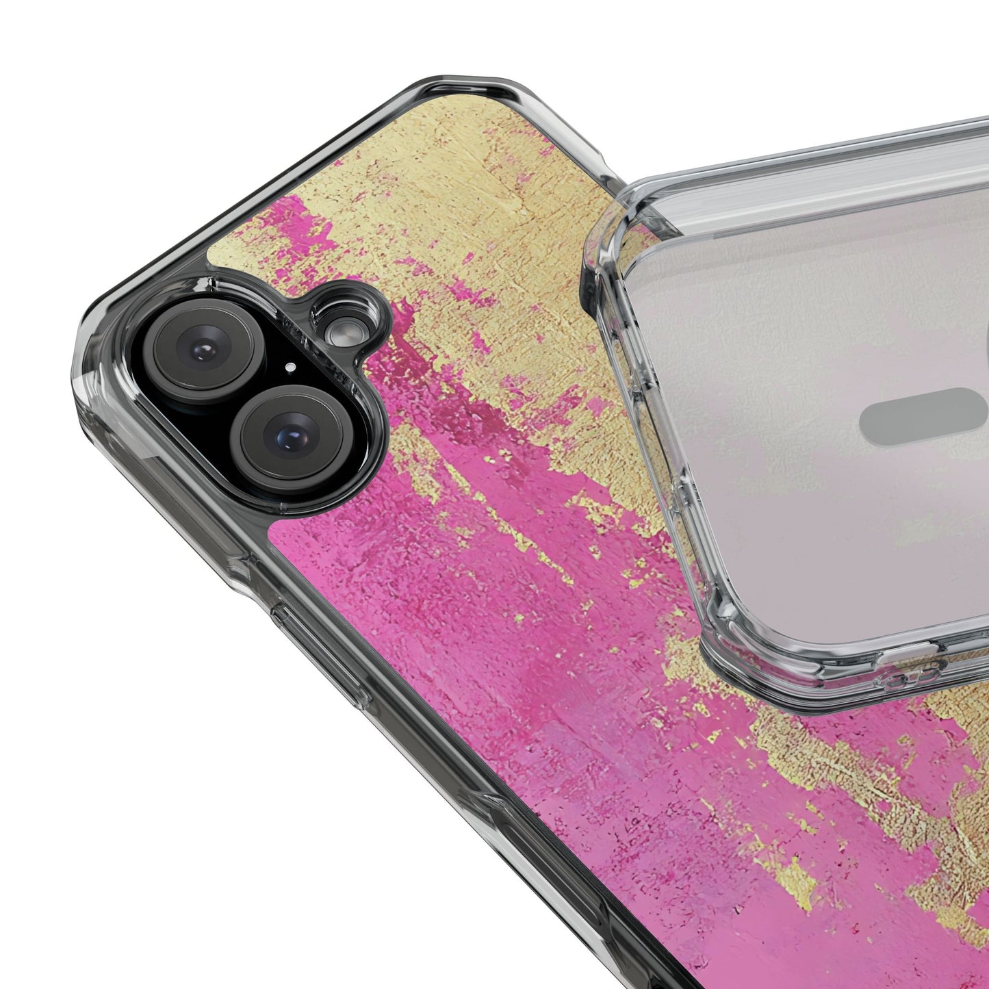 Stylish Magnetic Phone Case, Pink and Gold Phone Cover, Clear Impact Case for iPhone, Trendy Phone Accessories, Unique Gift Idea