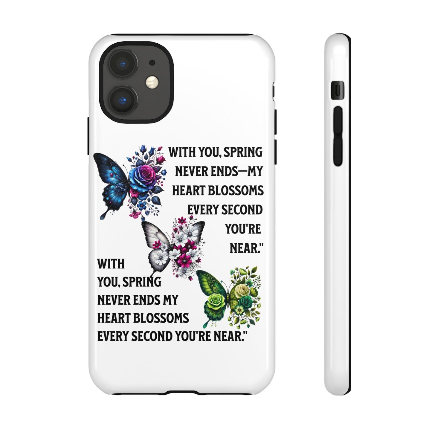 Floral Phone Case for Spring Lovers, Tough Cases, Inspirational Gift, Mother's Day Present, Floral Art Case, Butterfly Decor