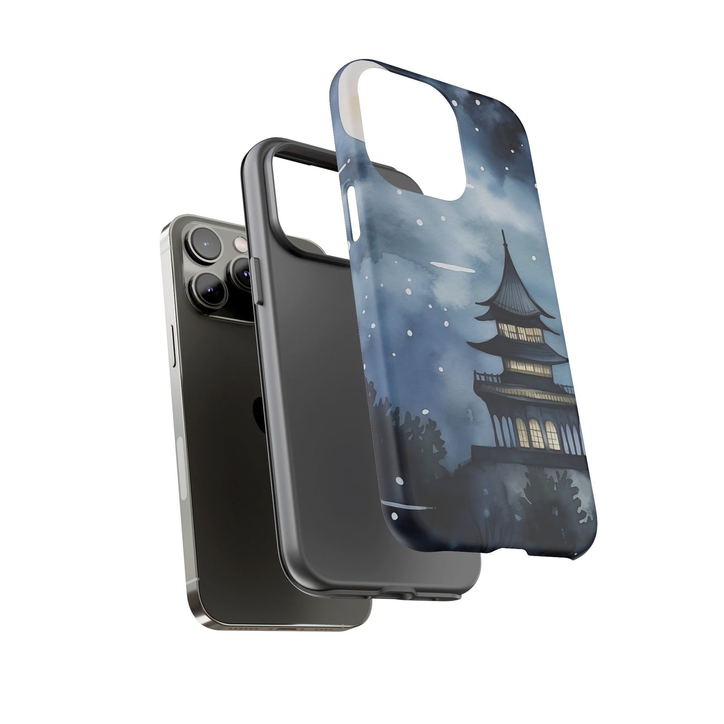 Winter Themed Phone Case, Night Sky Cell Phone Cover, Cozy Snowy Scene, Gift for Nature Lovers, Customizable Case