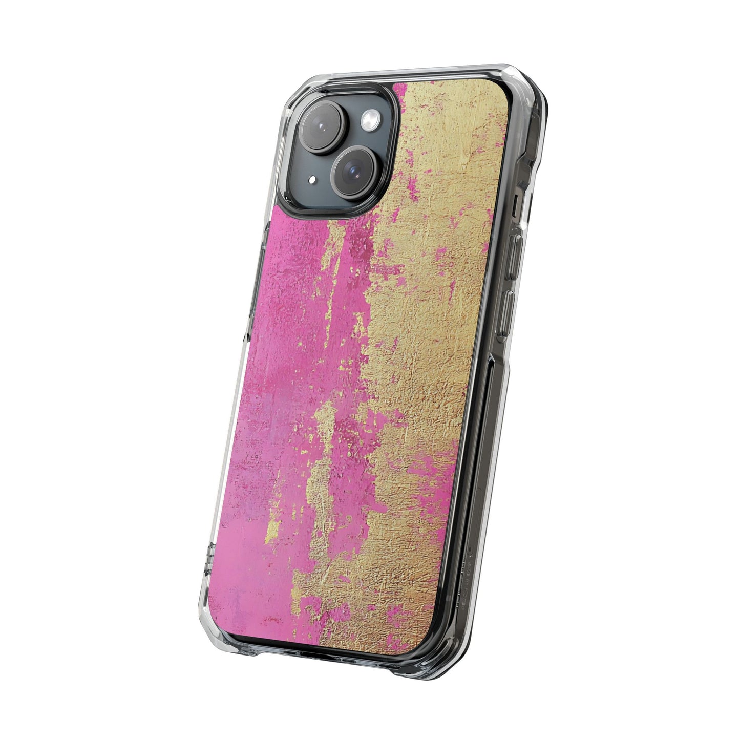 Stylish Magnetic Phone Case, Pink and Gold Phone Cover, Clear Impact Case for iPhone, Trendy Phone Accessories, Unique Gift Idea