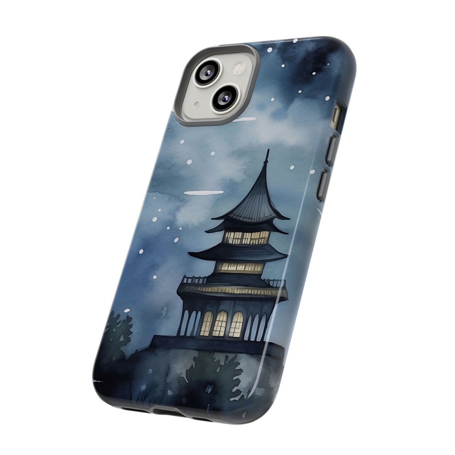 Winter Themed Phone Case, Night Sky Cell Phone Cover, Cozy Snowy Scene, Gift for Nature Lovers, Customizable Case