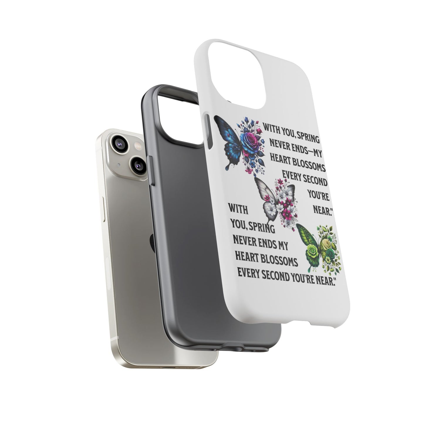 Floral Phone Case for Spring Lovers, Tough Cases, Inspirational Gift, Mother's Day Present, Floral Art Case, Butterfly Decor
