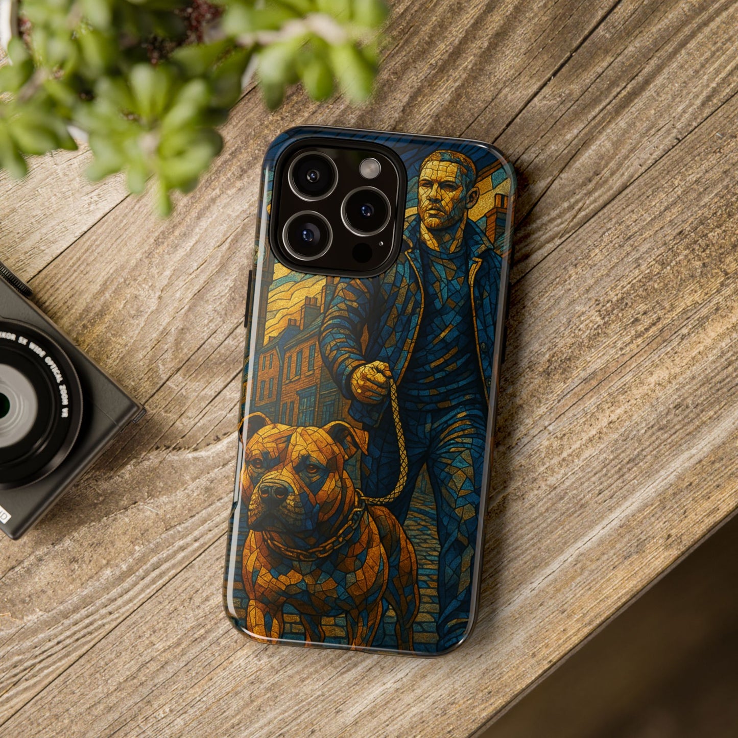 Bold Art Phone Case - Tough Cases for Dog Lovers, Unique Gift for Pet Owners, Phone Accessories for Him, Vibrant Dog Design, Stylish [...]Urban Mosaic Pitbull iPhone Case