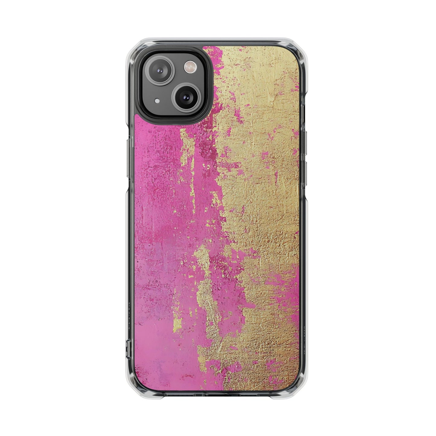 Stylish Magnetic Phone Case, Pink and Gold Phone Cover, Clear Impact Case for iPhone, Trendy Phone Accessories, Unique Gift Idea