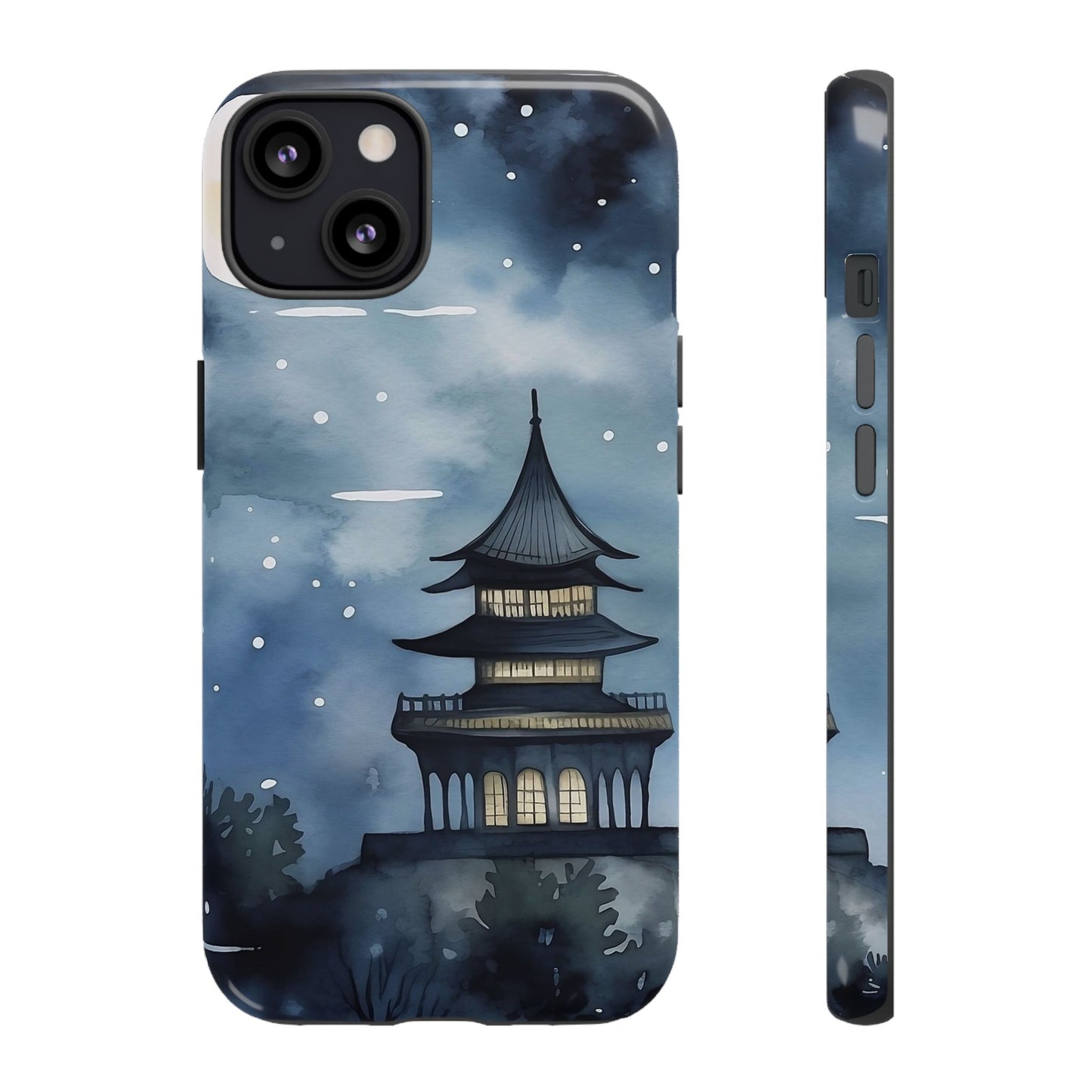 Winter Themed Phone Case, Night Sky Cell Phone Cover, Cozy Snowy Scene, Gift for Nature Lovers, Customizable Case