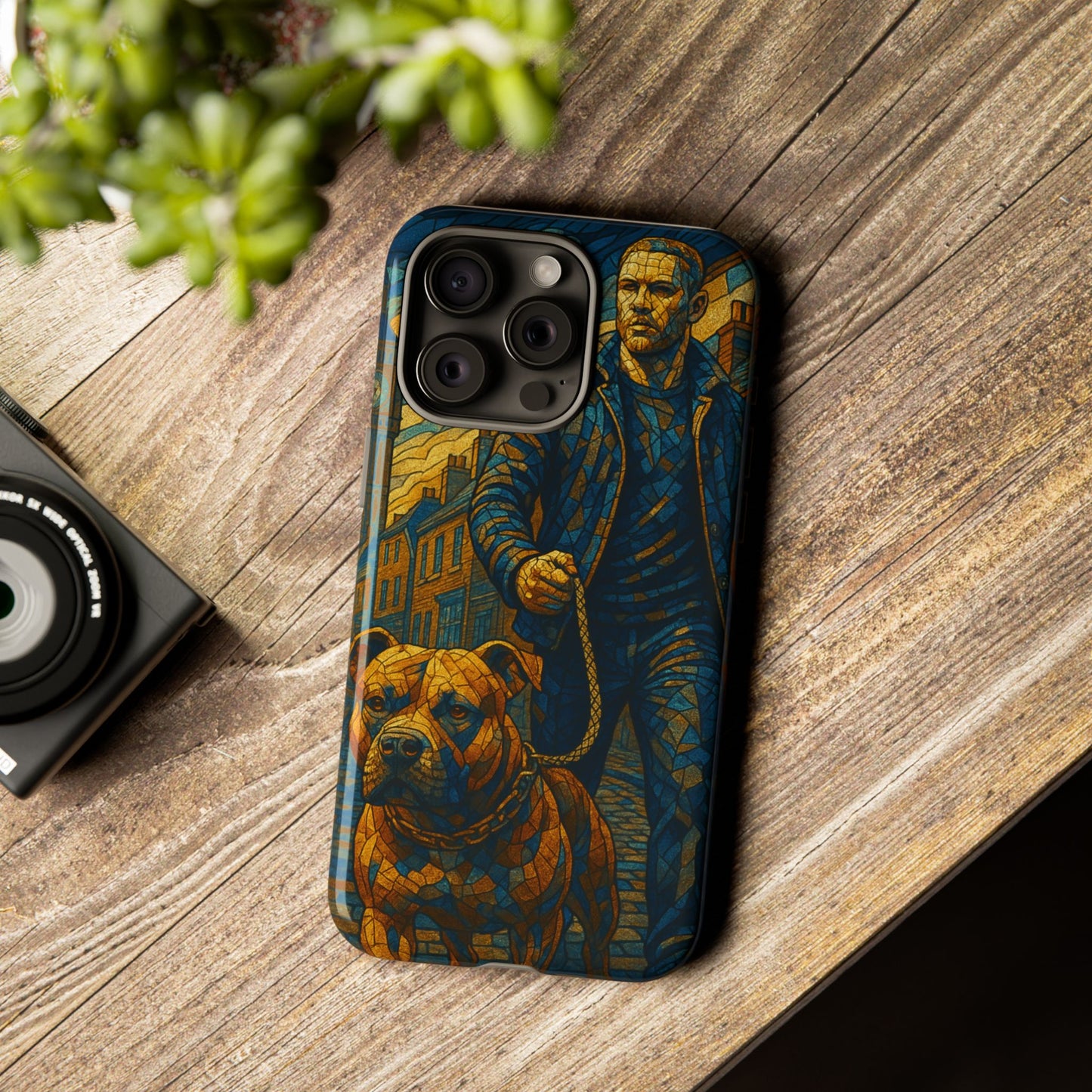 Bold Art Phone Case - Tough Cases for Dog Lovers, Unique Gift for Pet Owners, Phone Accessories for Him, Vibrant Dog Design, Stylish [...]Urban Mosaic Pitbull iPhone Case
