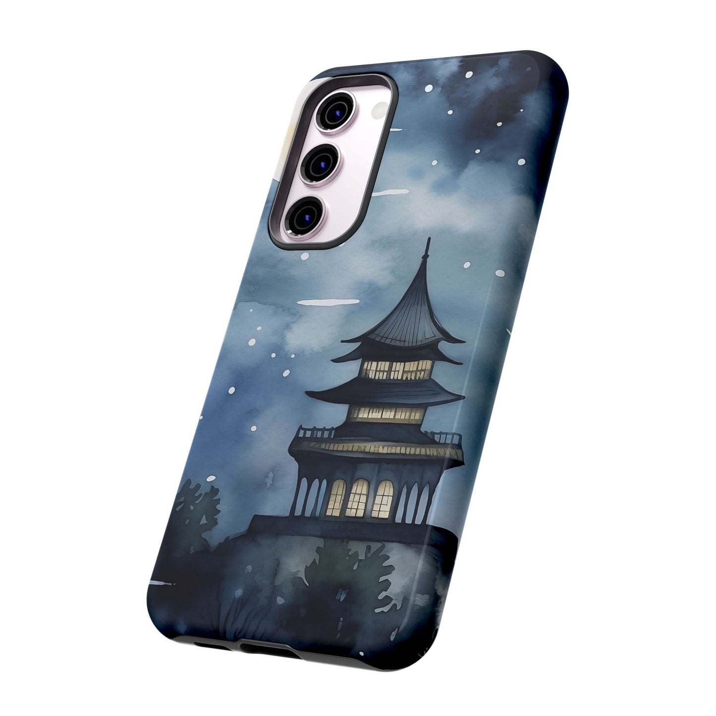Winter Themed Phone Case, Night Sky Cell Phone Cover, Cozy Snowy Scene, Gift for Nature Lovers, Customizable Case