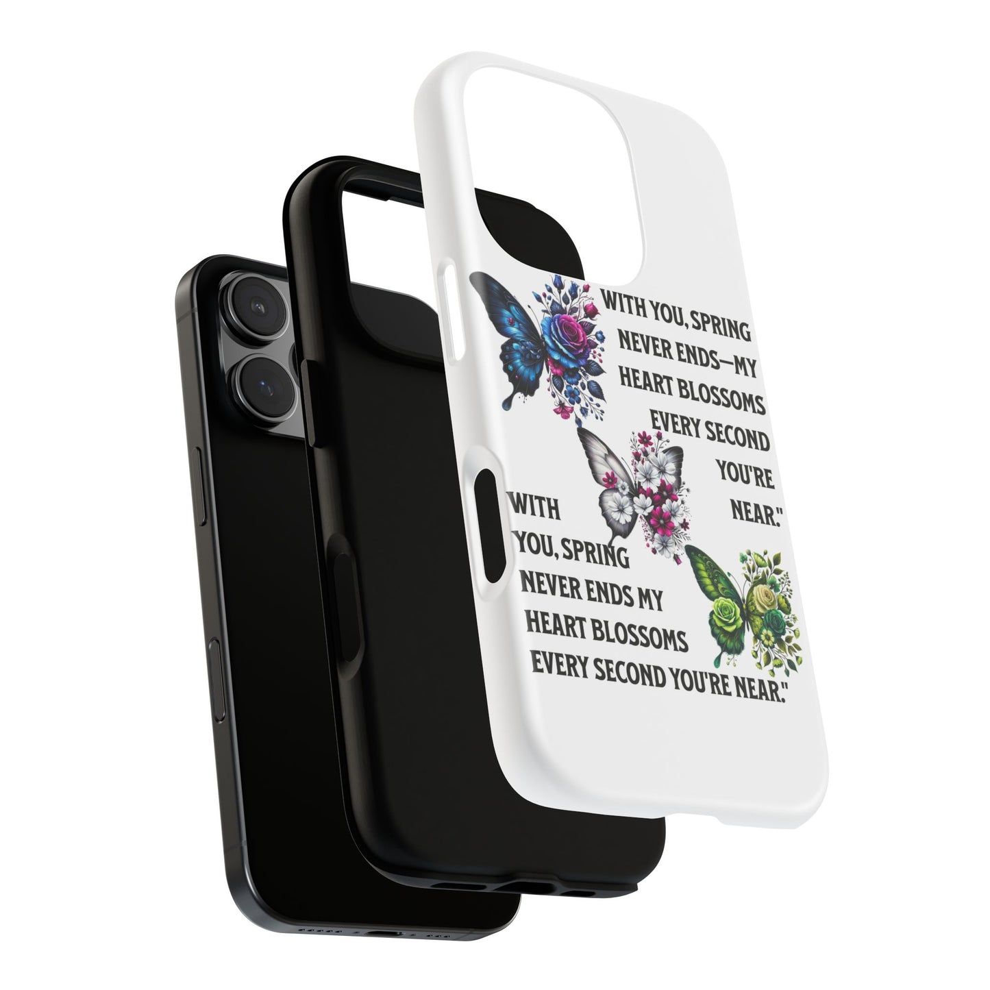 Floral Phone Case for Spring Lovers, Tough Cases, Inspirational Gift, Mother's Day Present, Floral Art Case, Butterfly Decor
