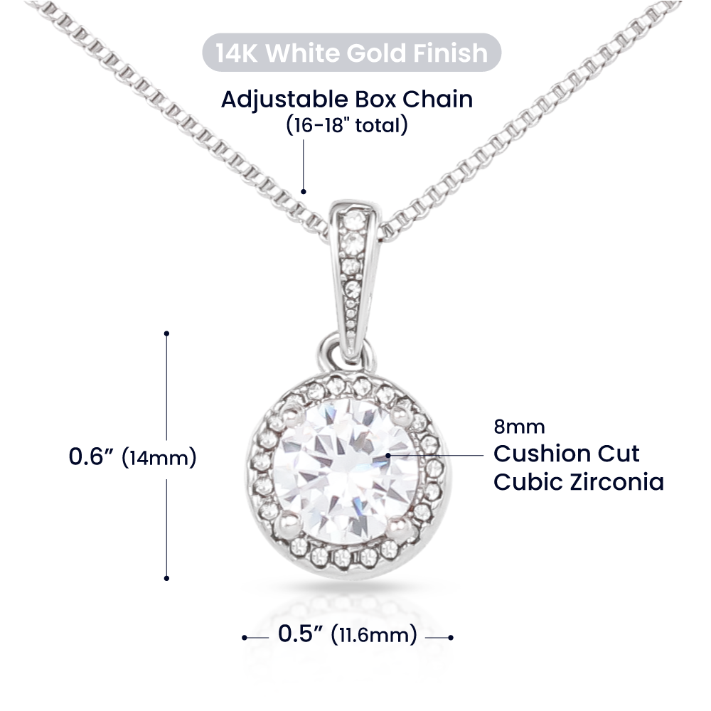 14K White Gold Cushion Cut Pendant – Sparkling Gift for Her
