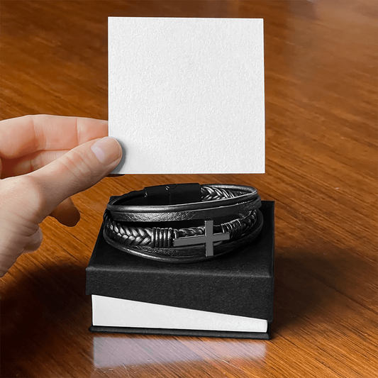Men's Black Cross Vegan Leather Bracelet – Faith-Inspired Stylish Gift