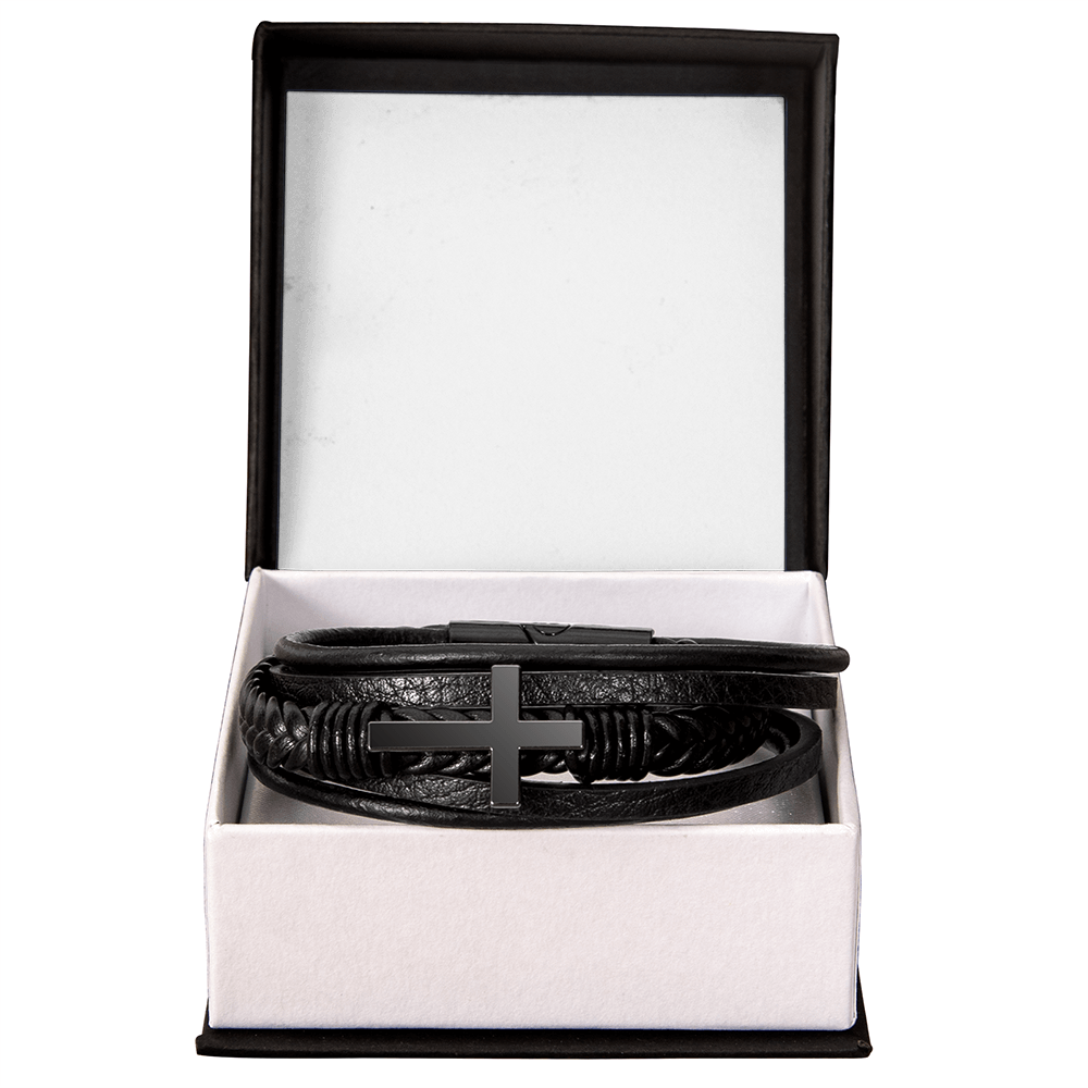 Men's Black Cross Vegan Leather Bracelet – Faith-Inspired Stylish Gift