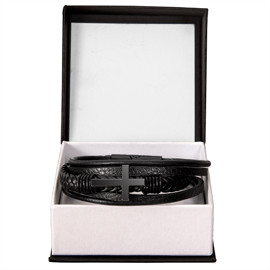Men's Black Cross Vegan Leather Bracelet – Faith-Inspired Stylish Gift