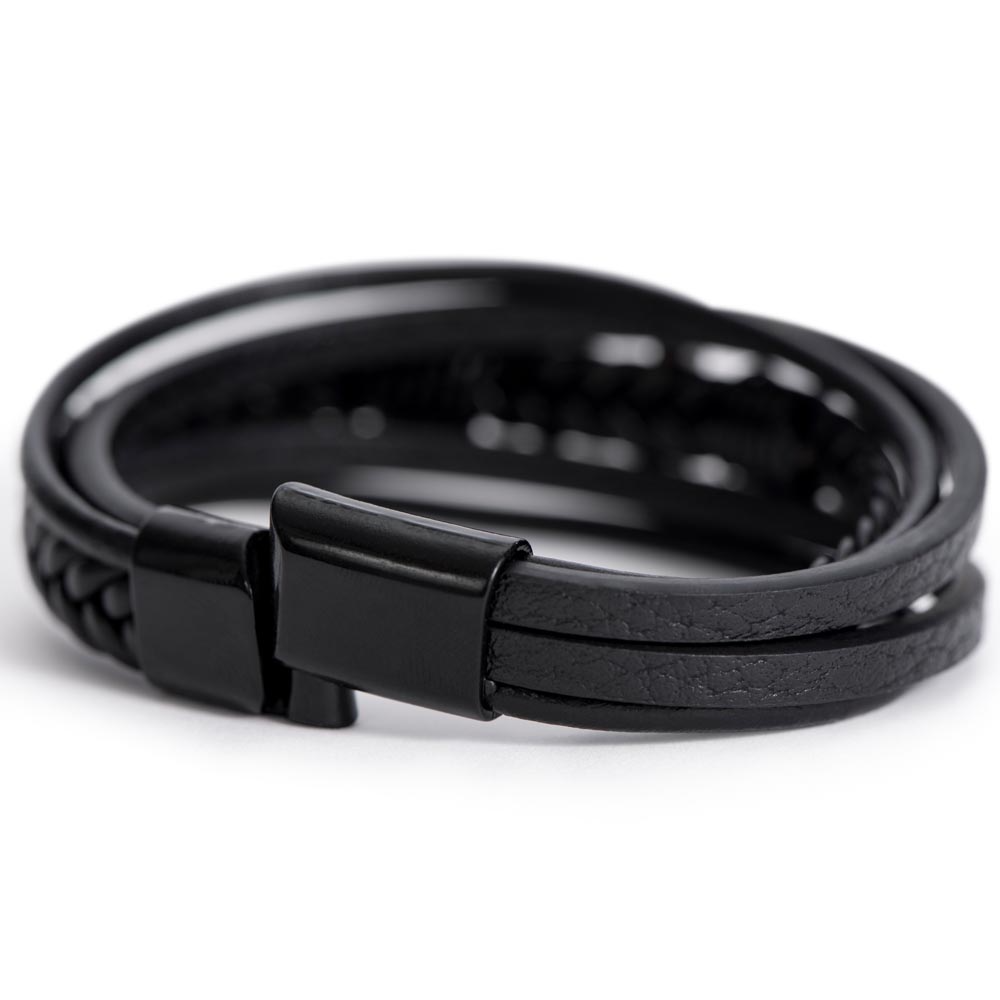 Men's Black Cross Vegan Leather Bracelet – Faith-Inspired Stylish Gift