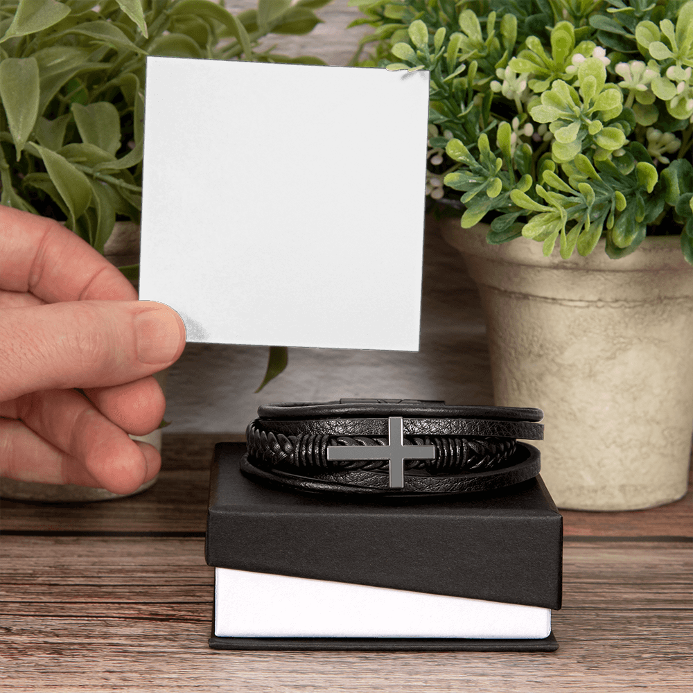Men's Black Cross Vegan Leather Bracelet – Faith-Inspired Stylish Gift