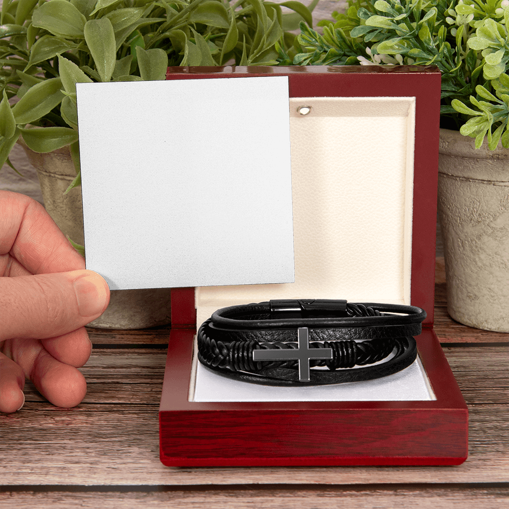 Men's Black Cross Vegan Leather Bracelet – Faith-Inspired Stylish Gift