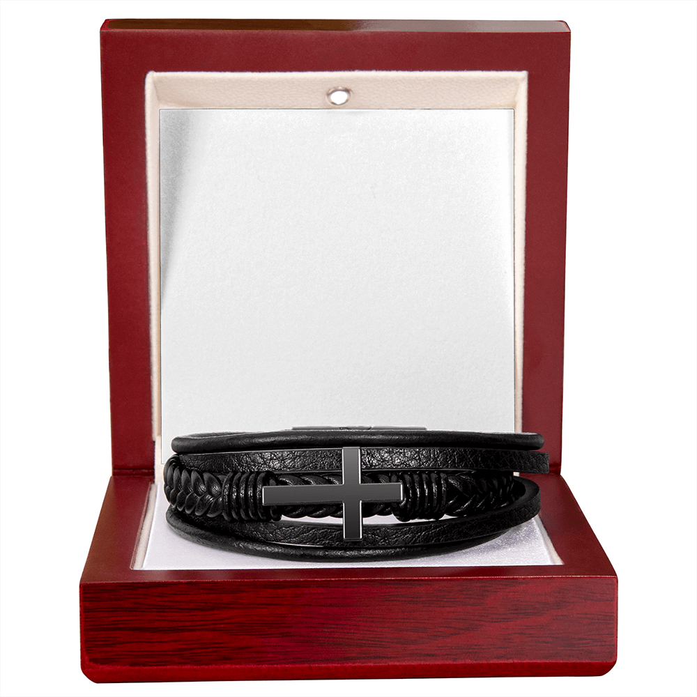 Men's Black Cross Vegan Leather Bracelet – Faith-Inspired Stylish Gift