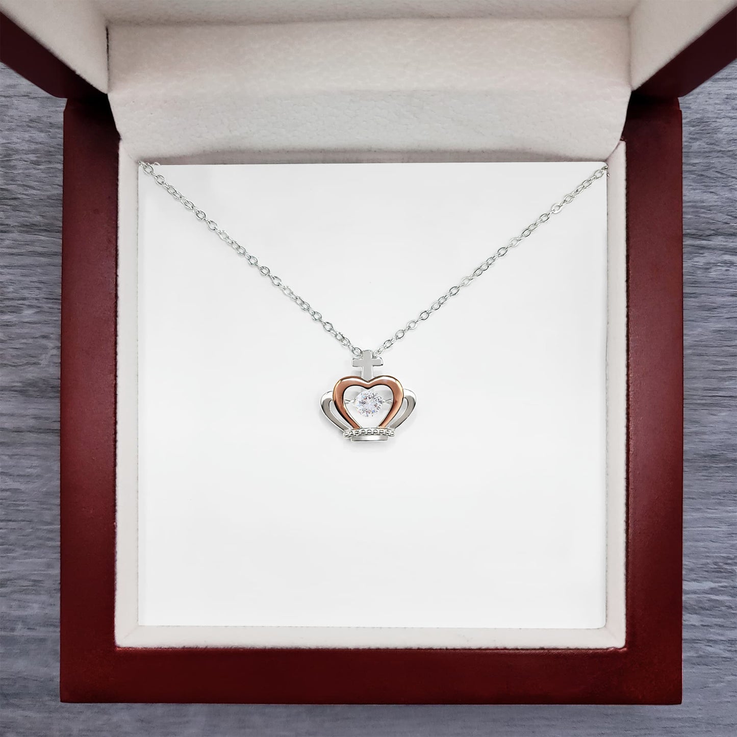 Crown Heart Pendant Necklace in Rose Gold & Silver – Romantic Gift for Her