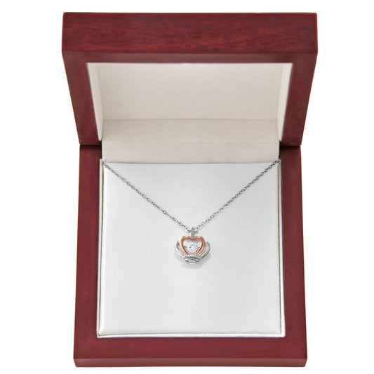 Crown Heart Pendant Necklace in Rose Gold & Silver – Romantic Gift for Her